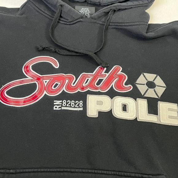 South Pole Hoodie Mens XL Black Pullover Logo Graphic Sweatshirt Y2K - Picture 2 of 7